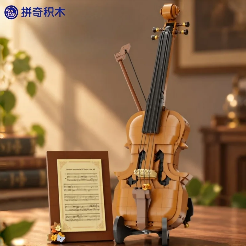 Neue Pantasy Retro-Violin-Bausteine, Vintage-Musikinstrument-Modell zum Zusammenbauen, Lernspielzeug, Tischdeko, Geschenk
