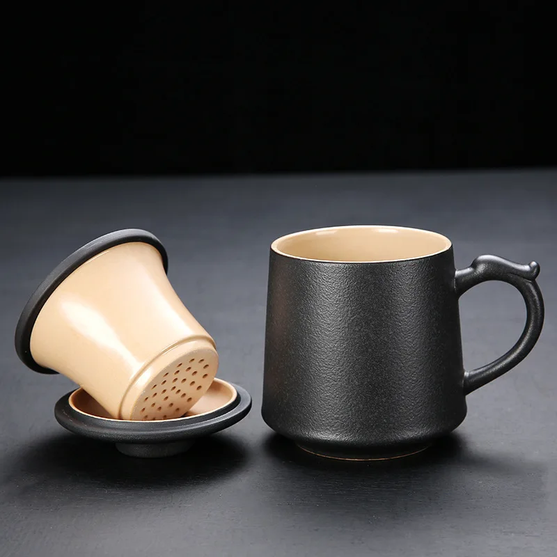 Large Capacity Ceramic Mug Filter Tea Cup with  Handle and Lid