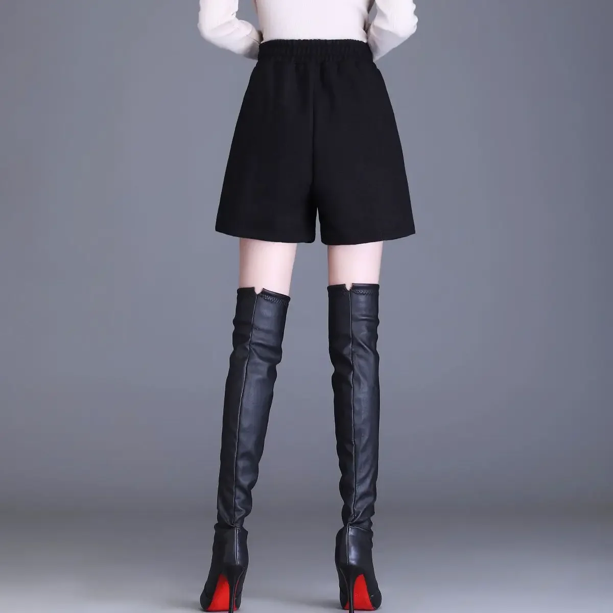 Pantaloncini sottili a vita alta slim tinta unita patchwork tasca abbigliamento donna temperamento pantaloni dritti a gamba larga XT789