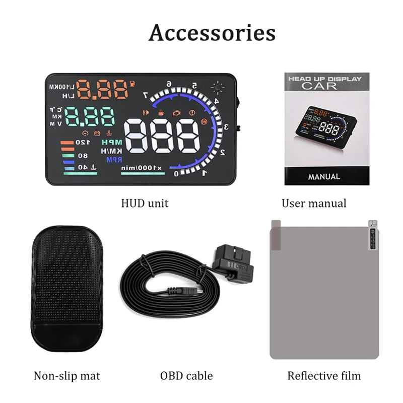 A8 5.5 Inch HUD OBD2 Head-Up Display For Car Digital Speedometer Windshield Projector Overspeed Alarm