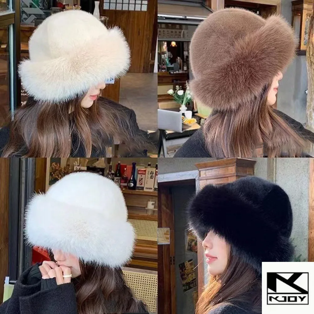 Chapéu Bucket Feminino kkjoy de Pelúcia Grossa e Macia, Ideal para Uso Diário no Inverno e Presente de Natal