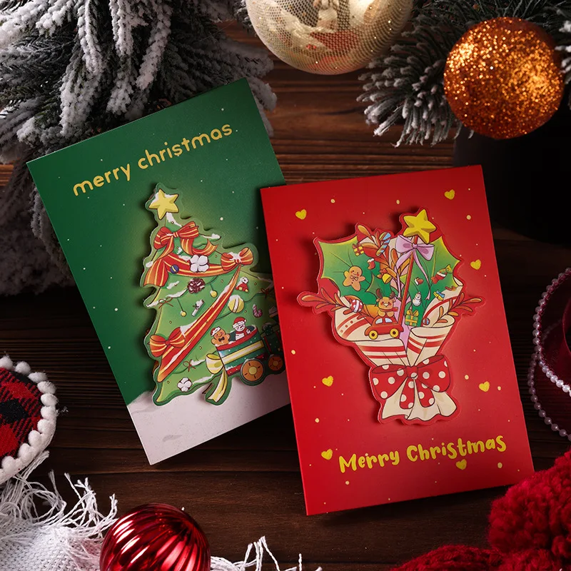 

1Pcs Christmas Greeting Cards 3D Creative Small Cards Flower Shop Baking Gifts for Classmates Small Cards
