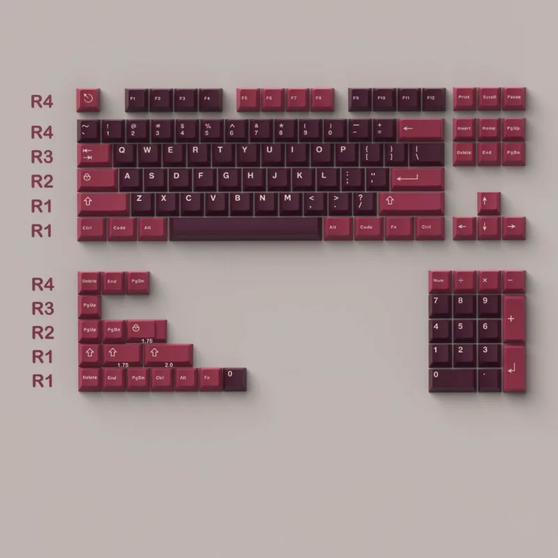 RED Black Doubelshot ABS Keycap Set Cherry profile for 64 68 84 80 108 Keyboards