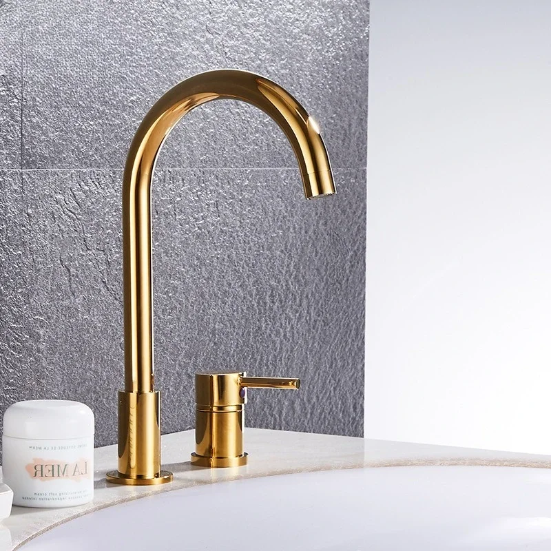 Split-Style Two-Hole Basin Faucet Set Single-Handle Dual-Hole Hot/Cold Basin Faucet For Bathroom Vanity