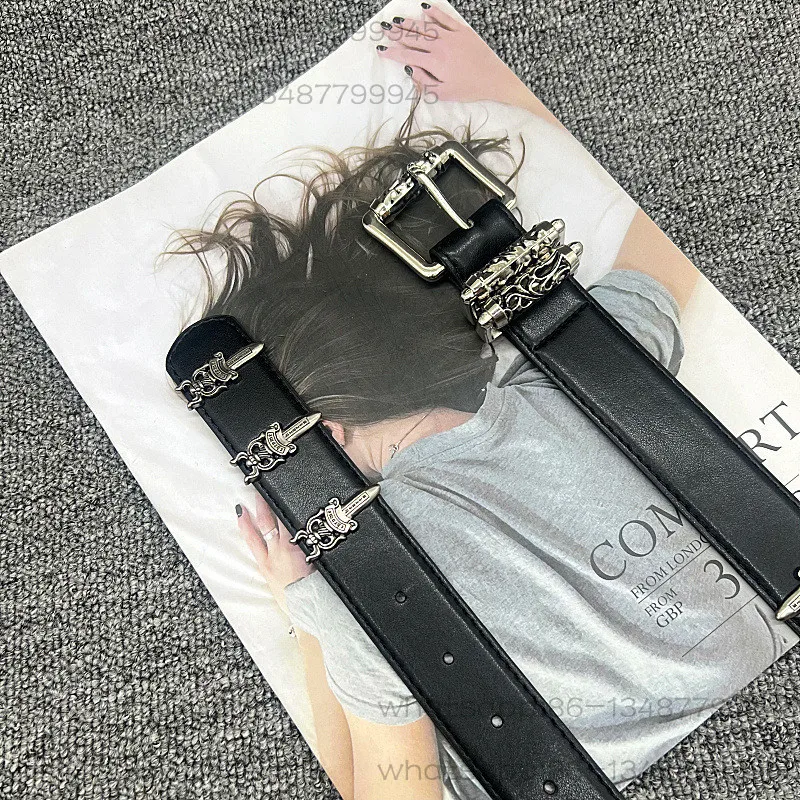 Sword Pin Buckle Belt Couple Style Men's and Women's Belt Star Style Dark Punk Goth Rivet Belt