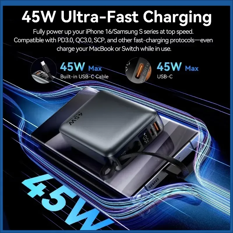New 45W 20000mAh Power Bank Fast Charging Portable Charger for Huawei Xiaomi IPhone Pro Max Samsung Galaxy Battery 3C