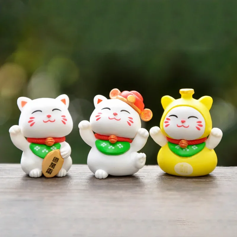 6pcs Chinese Cat Statue Mini Lucky Cat Desk Ornament Living Room Bedroom Desktop Home Decoration