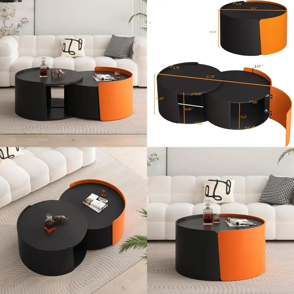 

Expandable Modern Circular Coffee Table with Storage for Living Room