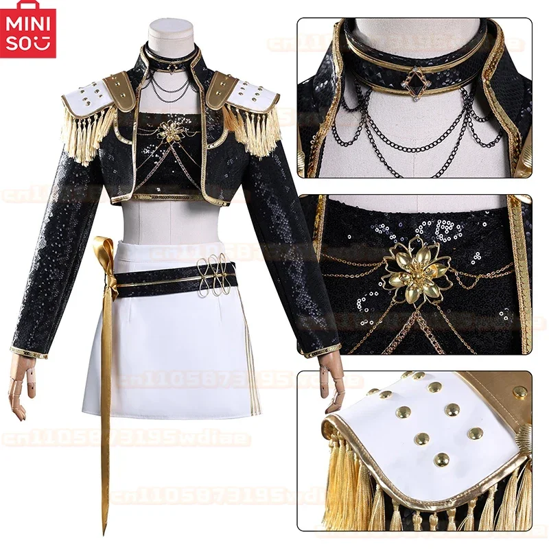 MINISO Black Golden Rumi Zoey Mira Cosplay KPop Demon Hunters Cosplay Costume Wig Women Suit Halloween Party Role Playing Outfit