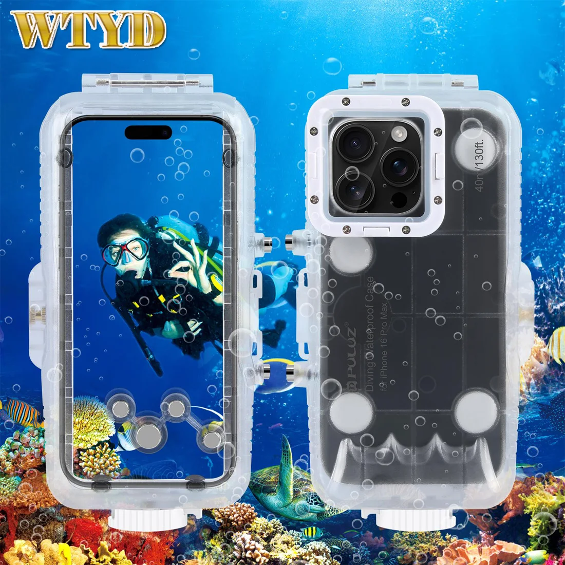 

PULUZ 40 м/130 футов водонепроницаемый чехол для дайвинга для iPhone 16 Pro Max фото видео съемка подводная крышка корпуса