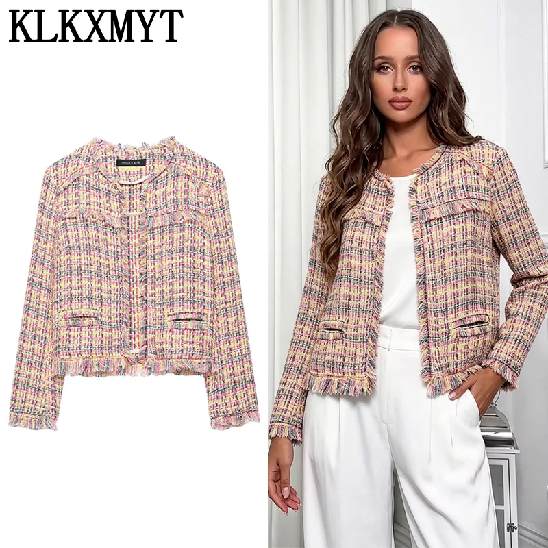 Elegant Chic Tassel Women's Jacket 2026 Autumn Long Sleeve Tweed Short Jackets Top Casual Streetwear Fashion Coat