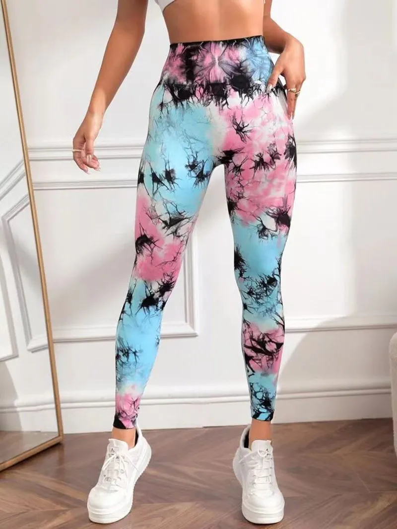 Mallas sin costuras Tie Dye para entrenamiento, Leggings de realce de glúteos, mallas ajustadas de cintura alta, pantalones elásticos de Yoga para correr y Fitness