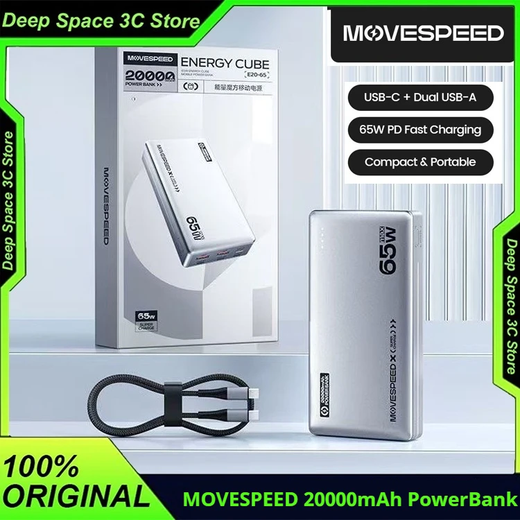 MOVESPEED 20000mAh Power Bank 65W Type C Fast Charge Portable External Battery Mobile PowerBank for iPhone MacBook Laptop