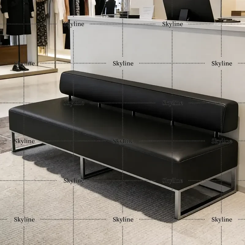 2026 Leather Art Double Sofa Chair for Company Club Barber Shop Training Institution Waiting Area No Armrest Sofa