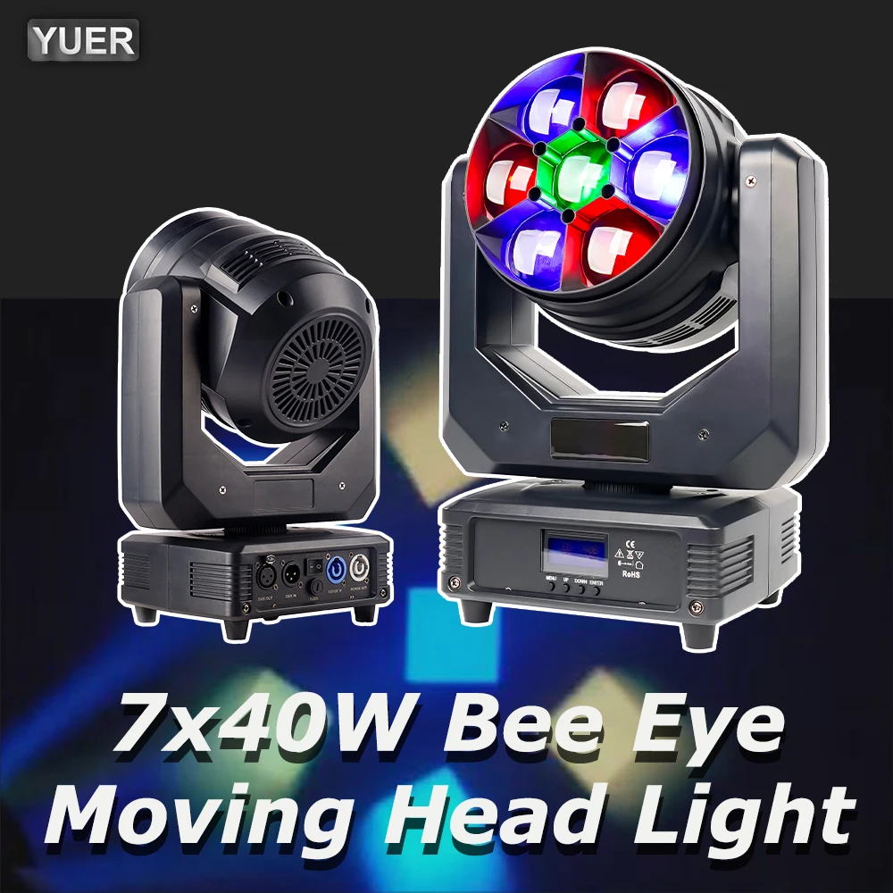 NEW Professional DJ Disco Ball Lights 7x40W LED Beam Bee Eye Wash Zoom Moving Head Light DMX Nightclub Party Show Stage Lighting