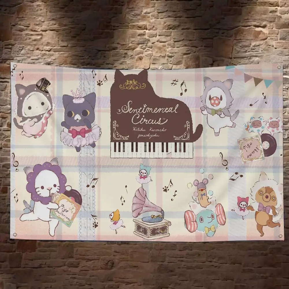 Sentimental Circus Cartoon Fashion Creative Pattern Hanging Flag Polyester Printed Banner Hand Pulled Flag