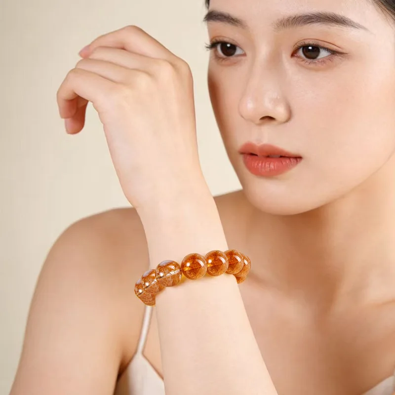 Natural Yellow Tower Single-Strand Bracelet, Simple Round Bead Design 4
