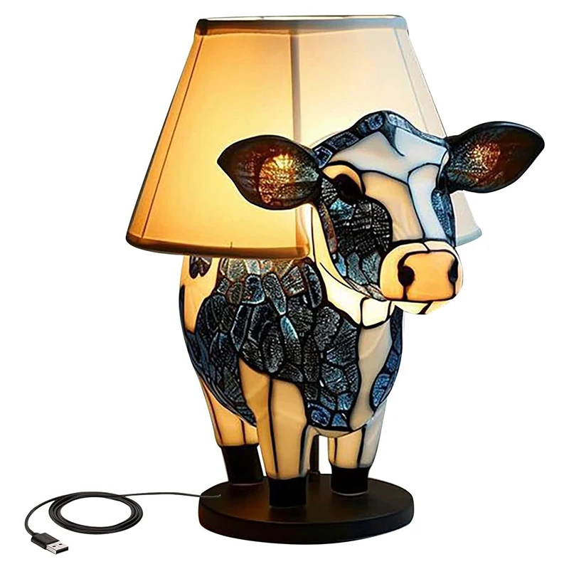 Imagem -02 - Beautiful Cow Night Light Abajur Abajur para Sala de Estar Quarto Dormitório Escritório Lâmpada de Mesa Usb 1pc