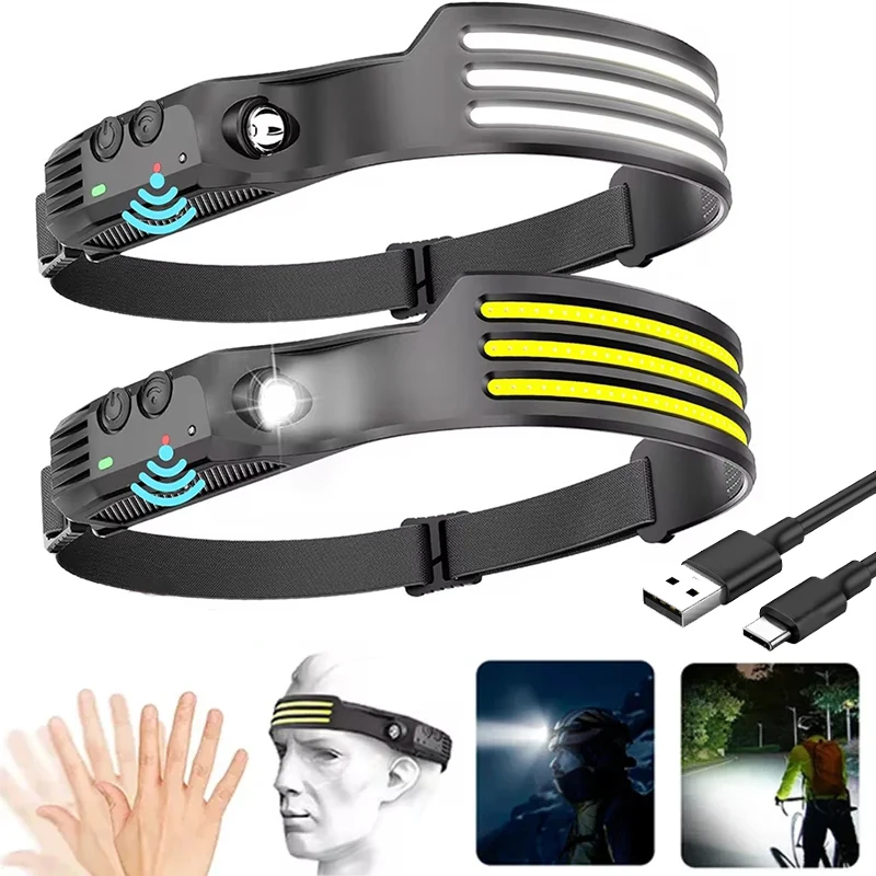 Powerful COB Induction Headlamp 5 Lighting Modes Head Flashlight Built-in Battery USB Charging Outdoor Camping Fishing Headlight