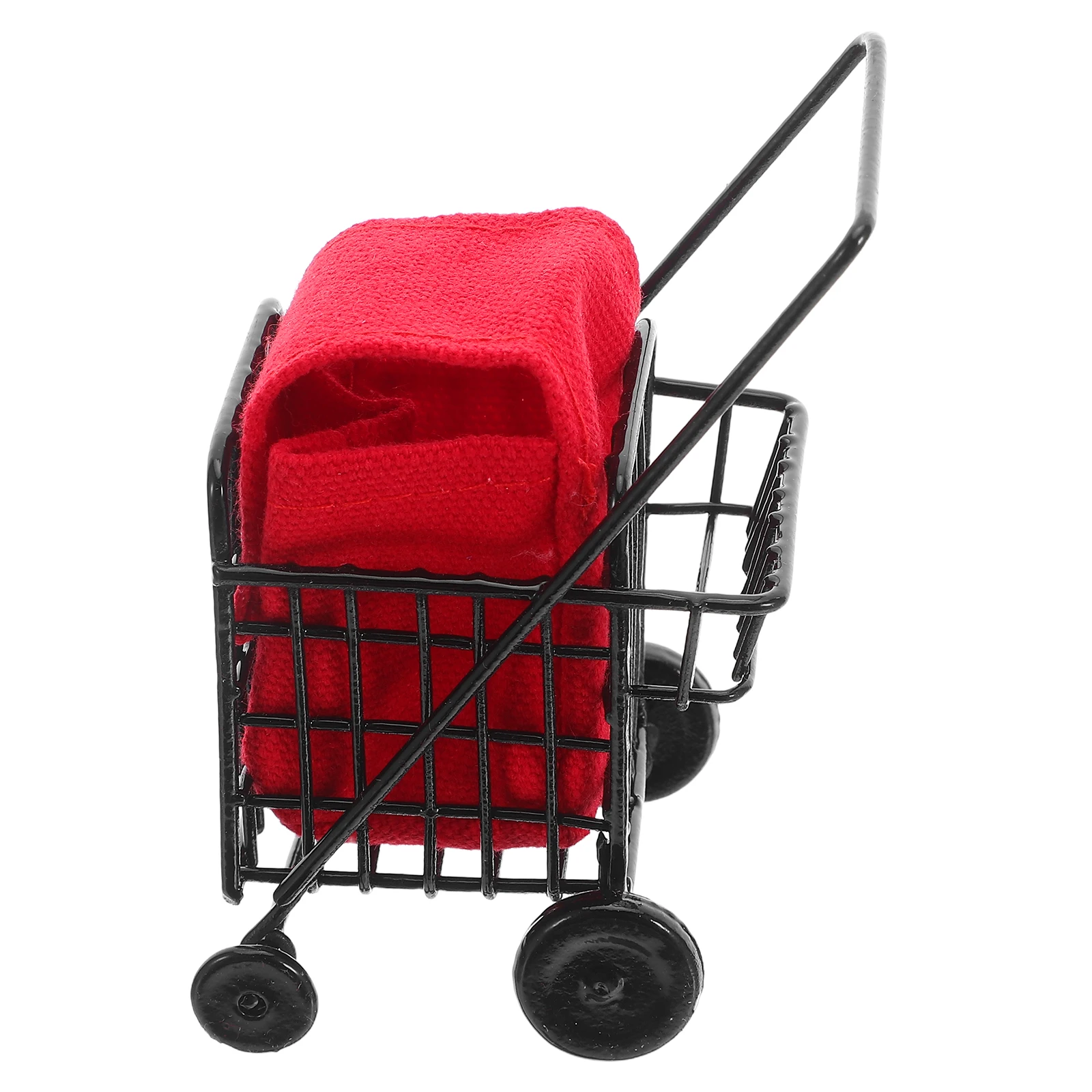 Mini Shopping Cart Dollhouse Grocery for Toddler Metal with Wheels Pretend Play