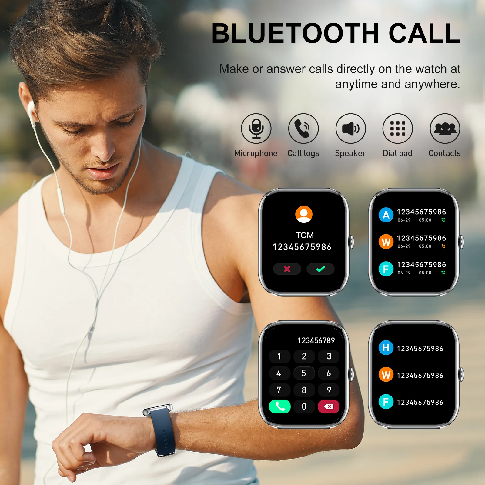 IP68 ساعة ذكية مقاومة للماء ، نشاط اللياقة البدنية ، جهاز تتبع معدل ضربات القلب والنوم ، أوضاع رياضية + ، ساعة ذكية