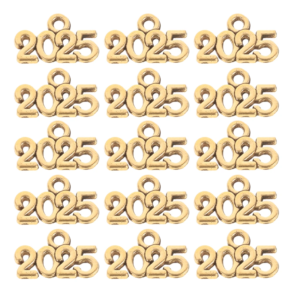

50 Pcs Alloy Jewelry Accessories Charm Necklace Charms 2025 Pendants New Year Number Bracelet for Crafts Round