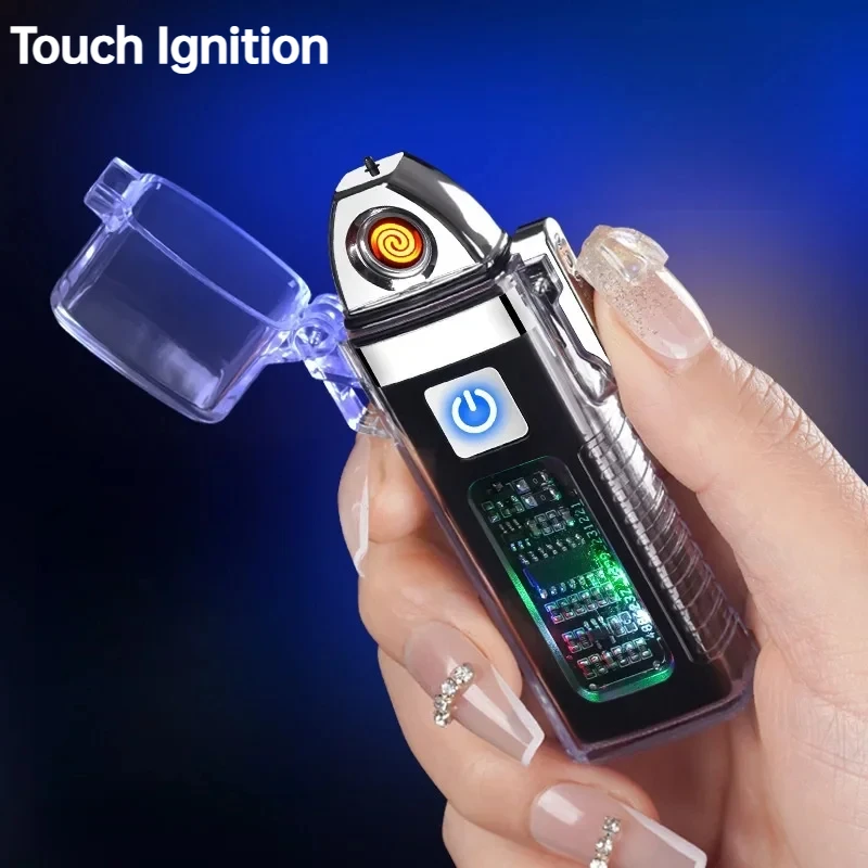 Transparent Luminous USB Electric Lighter Creative Rechargeable Touch Sensing Tungsten Filament Lighters Smoking Gadgets for Men