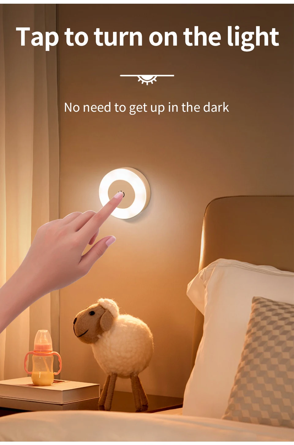 Touch Dimming LED Night Light USB Rechargeable Night Lamp Dedroom Kitchen Cabinet Wardrobe Lamp Staircase Wireless Closet Light