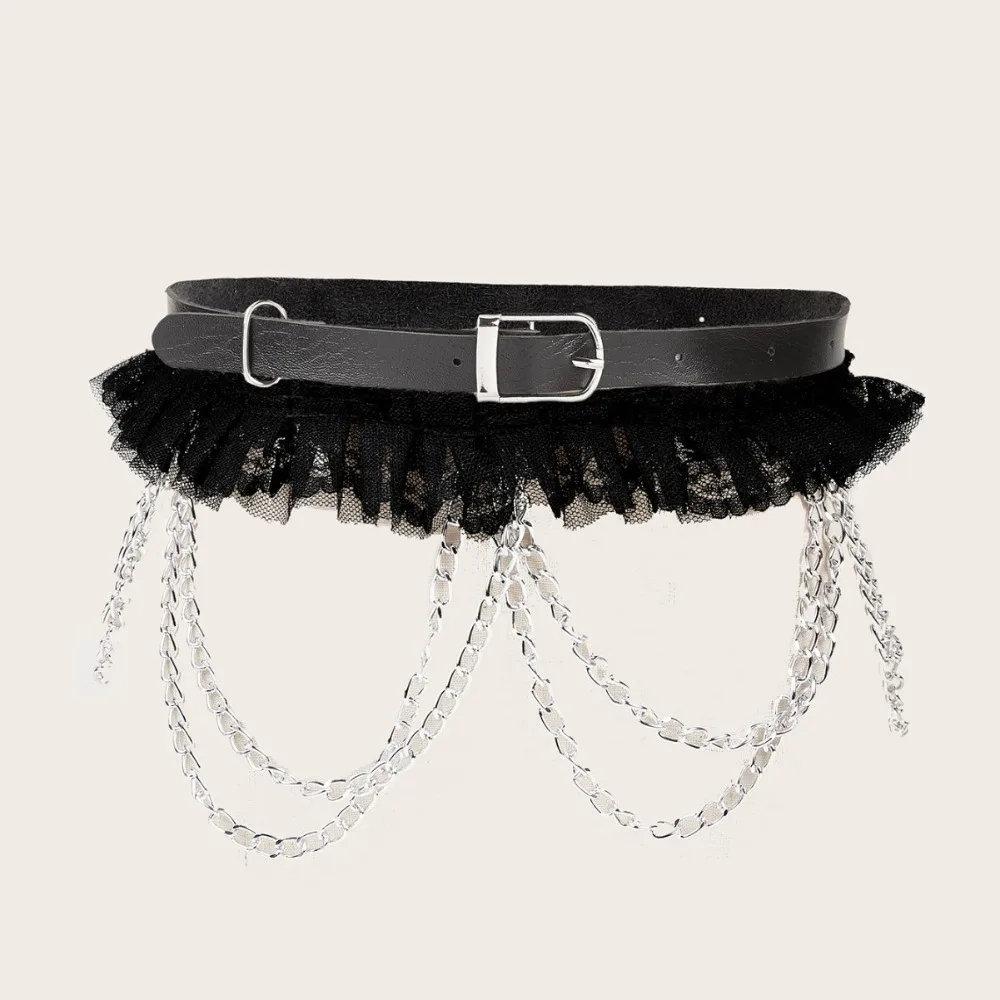 패션 더블 레이어 체인 벨트 레이스업 싱글 브레스티드 허리 체인 버튼홀 스타 장식 코르셋 벨트 펑크 스타일