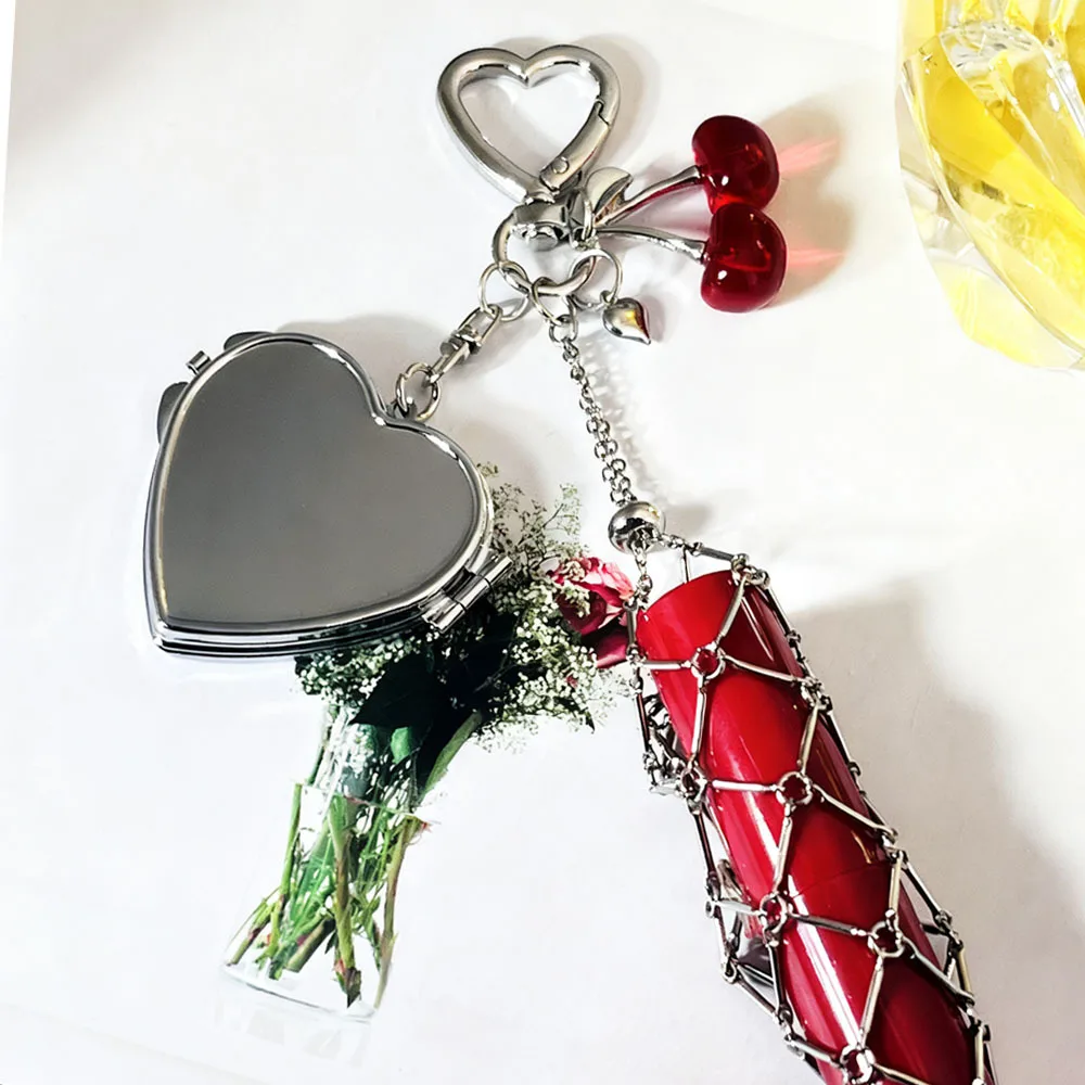 Modischer Edelstahl-Metallnetz-Lippenstiftbeutel Schlüsselanhänger Silberner Lippenbalsam-Schlüsselanhänger Charm Schlüsselkette Zubehör Anhänger Geschenk – Detail 5