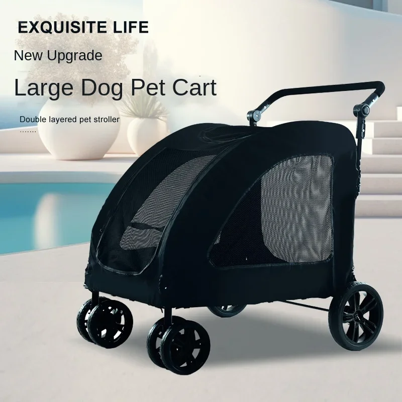 Wholesale Cheap Medium Large Pet Strollers Luxury Travel Dogs Trolley Folding Buggy 4 Wheels Detachable Twin Dog Stroller