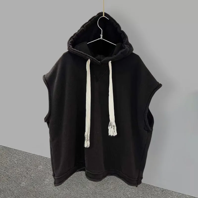 2025 Autumn Hooded Sleeveless Hoodie for Women Loose Solid Vest Sweatshirt Woman