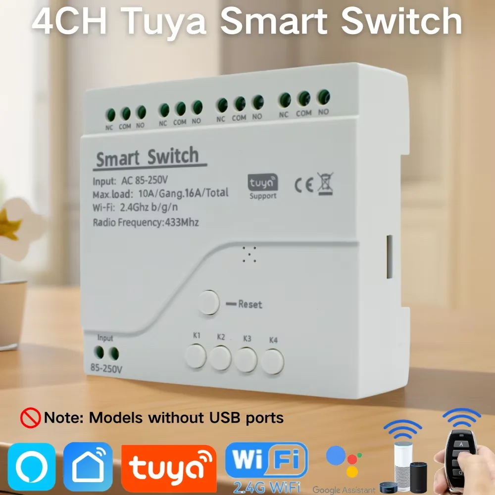 4CH AC DC 12V 24V 220V Home Relay Module RF WIFI Smart Switch App Control 433 Light Switch 10A Works with Tuya ZIGBEE EWELINK