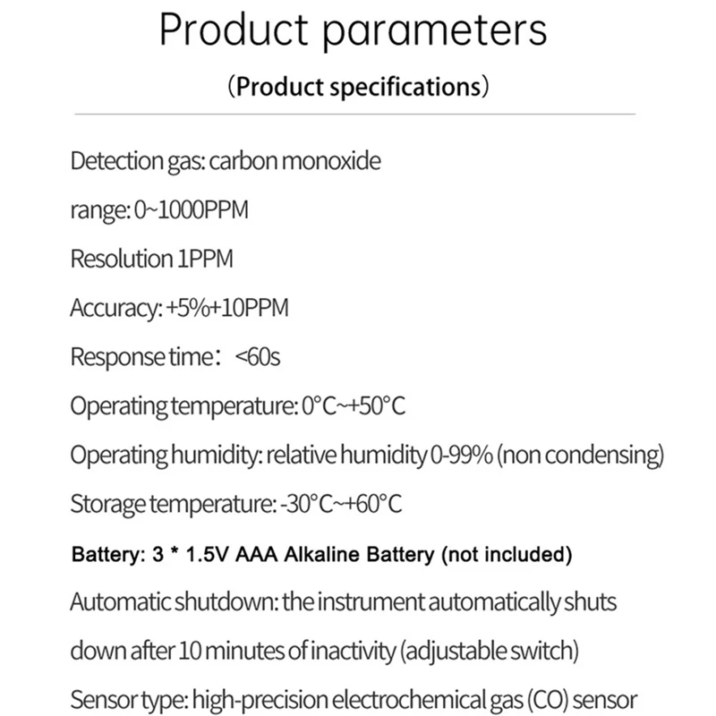 Handheld Carbon Monoxide  Carbonic Oxide Concentration Testing Meter With Temperature Test Sound Light Alarm