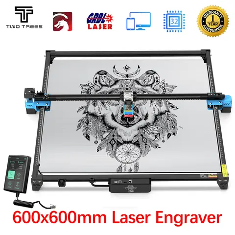 TwoTrees CNC 레이저 조각기, 스크린 유리 금속 레이저 타각기, 목재 가죽 절단기, 40W, 80W TTS, 600x600mm