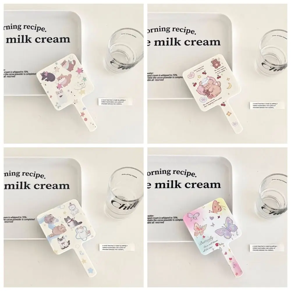 Cute Handheld Vanity Mirror Ins Style Cartoon Pattern Printing Square Handheld Mirror High Appearance Level High Definition