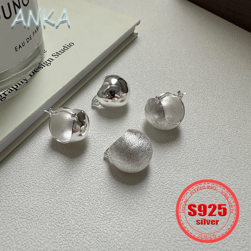 S925 Sterling Silver Earrings Korean Fashion Models Metal Texture Strong Women's Earrings Buckle Ball Design Personality Earring