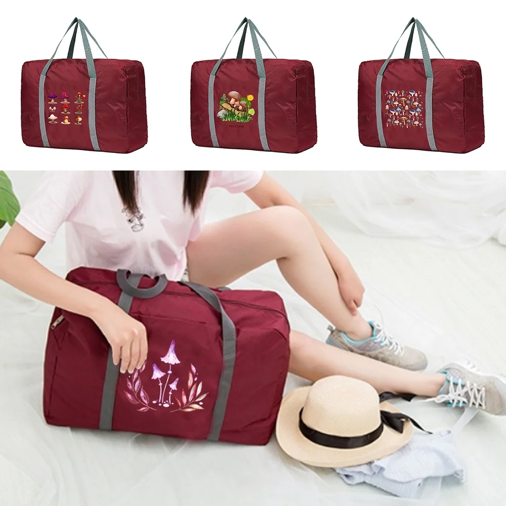 

Travel Bag Unisex Foldable Handbags Organizers Large Capacity Portable Luggage Bag Mushroom Pattern Travel Accessories