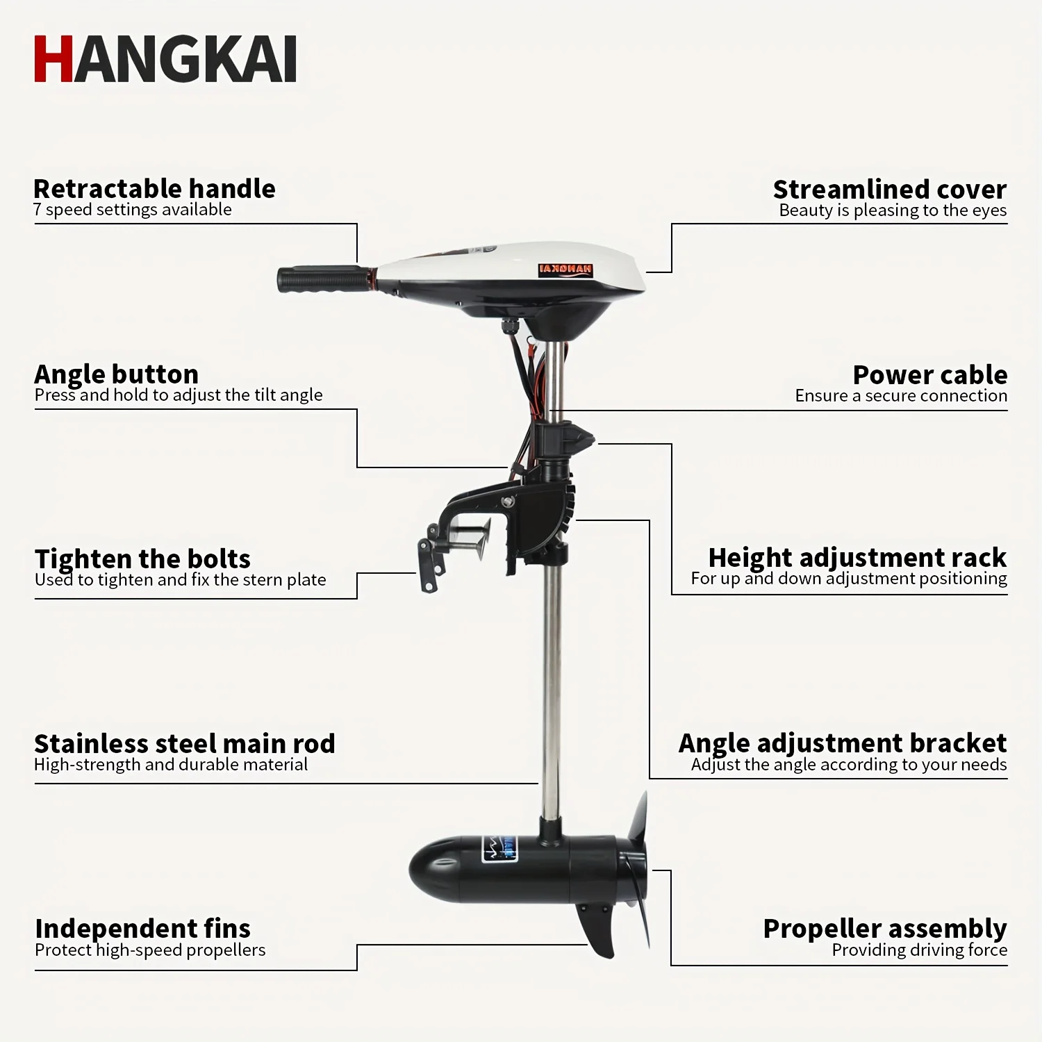 محرك التصيد الكهربائي KOETSU HANGKAI 55/65 LBS، 12 فولت - متوافق مع محركات HANGKAI الخارجية