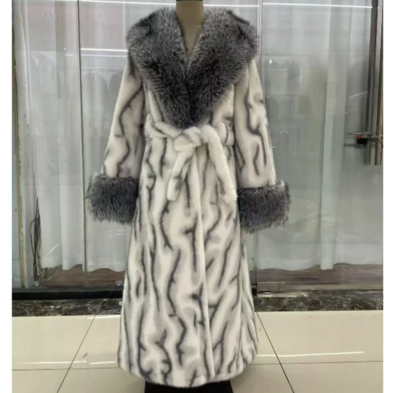 Imitation Mink Fox Big Fur Collar Waist Thin Plus Fur Integrated Extended Coat 2026 Temperament Popular Luxury Leopard Print Fur