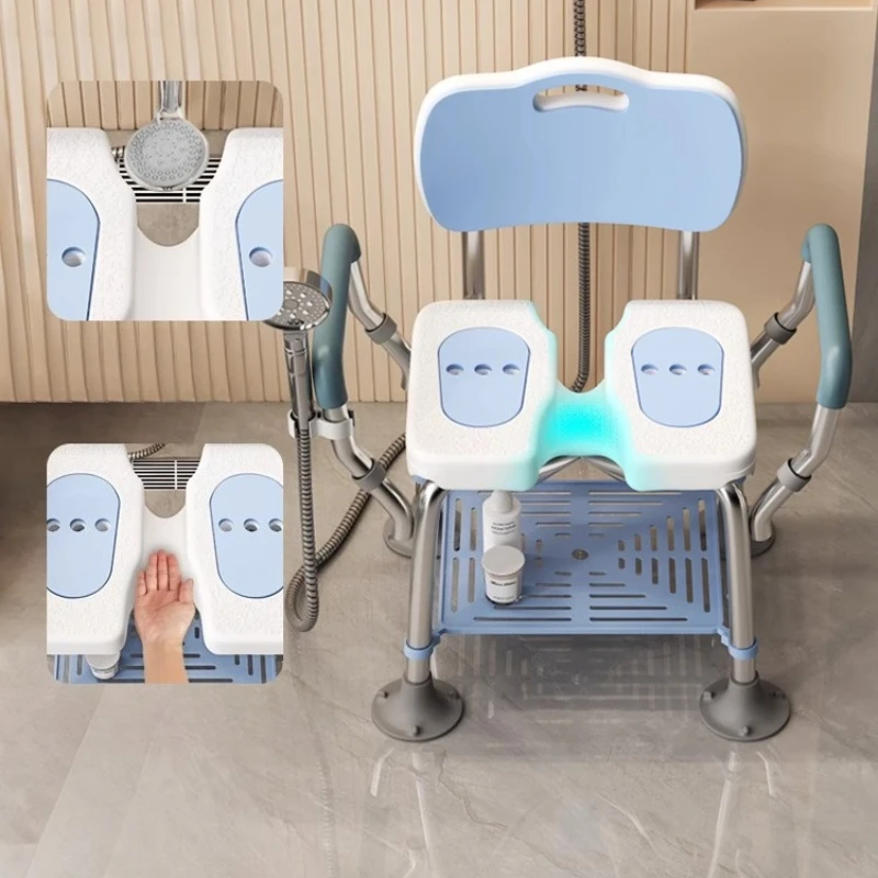 

Japanese-Style Anti-Slip Shower Chair with Backrest 5-Height Adjustable Aluminum Bath Stool for Disabled/Pregnant