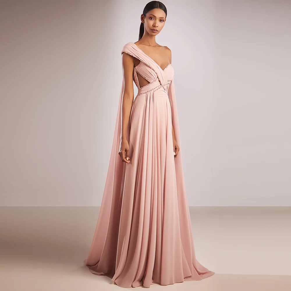 

Modern Pink Chiffon Evening Dress Customized One Shoulder Watteau Train Celebrity Gowns Simple A-Line Bespoke Occasion Gowns