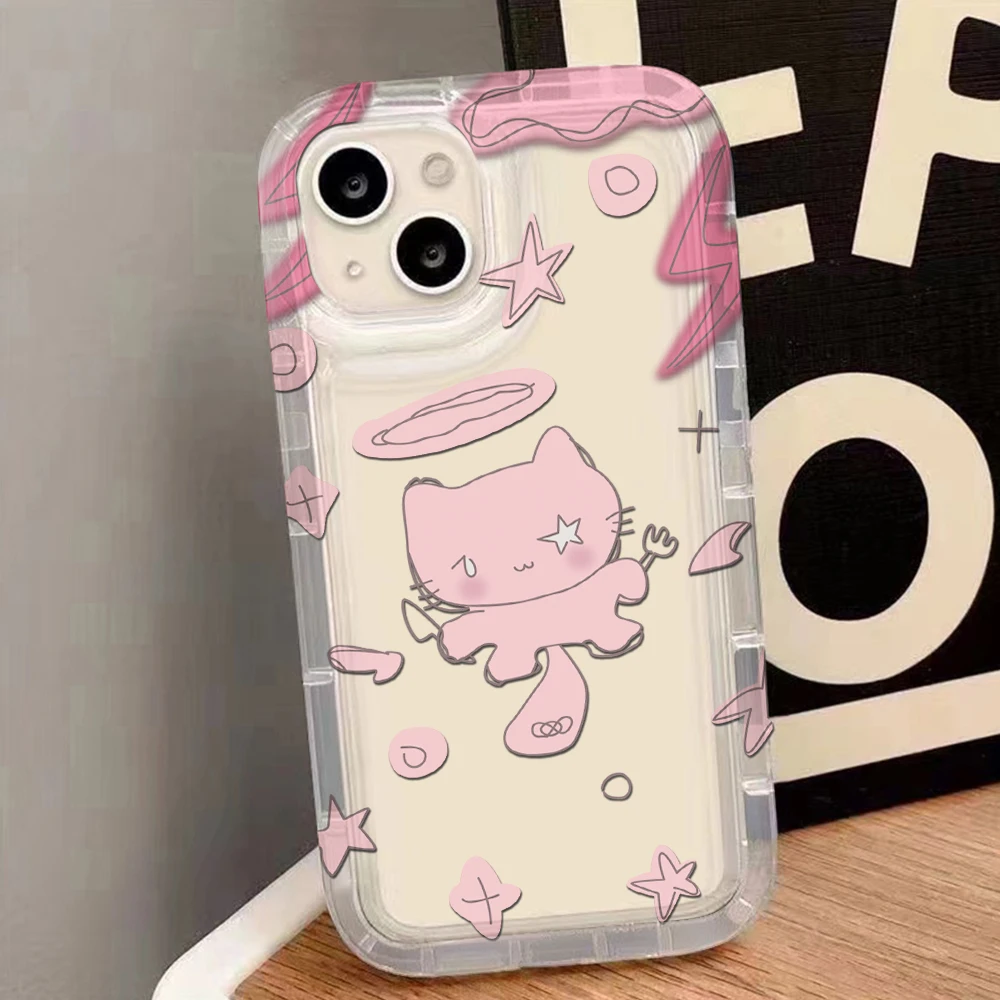 Cute cat angel Clear Phone Case for OPPO A15 A16 A17 A31 A53 A54 A57 A60 A74 A92 A93 A94 A98 4G 5G Airbag Shockproof Cover