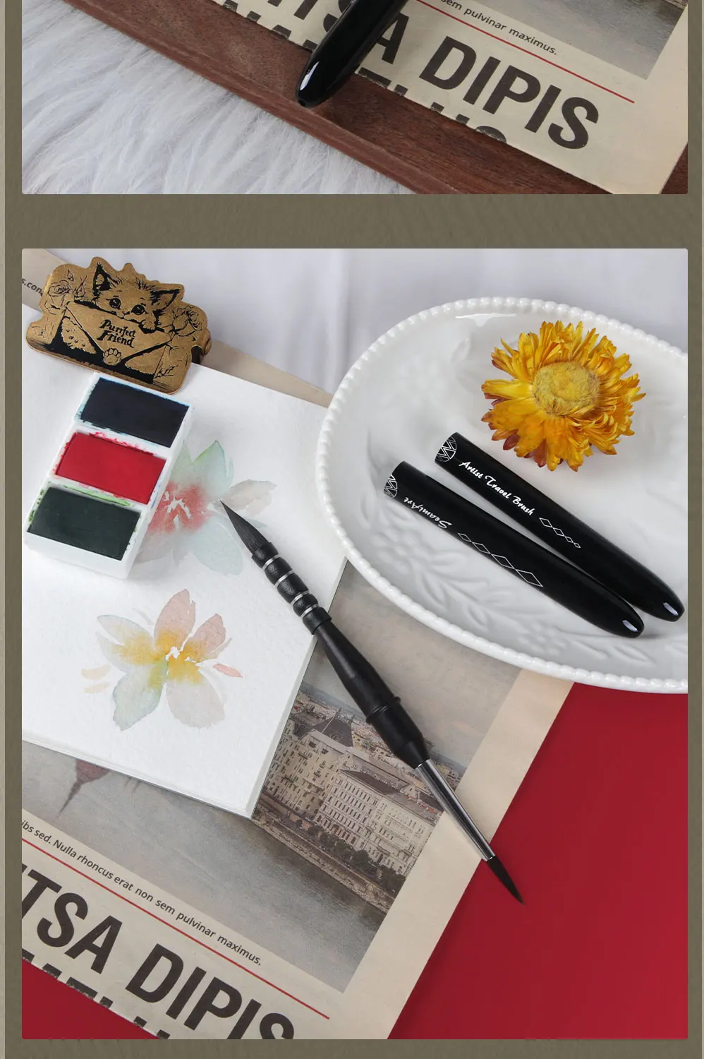 SeamiArt 1 Stück Künstler-Reisepinselstift mit zwei Spitzen, tragbar, Aquarell-Eichhörnchenhaar, französischer Malpinsel für Kunstbedarf – Detail 9