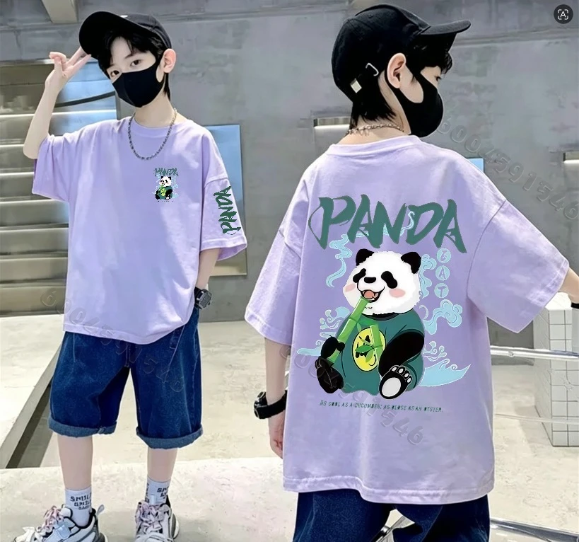 children's cotton T-shirt, summer panda animated animal series children's short-sleeved shirt for parents and children