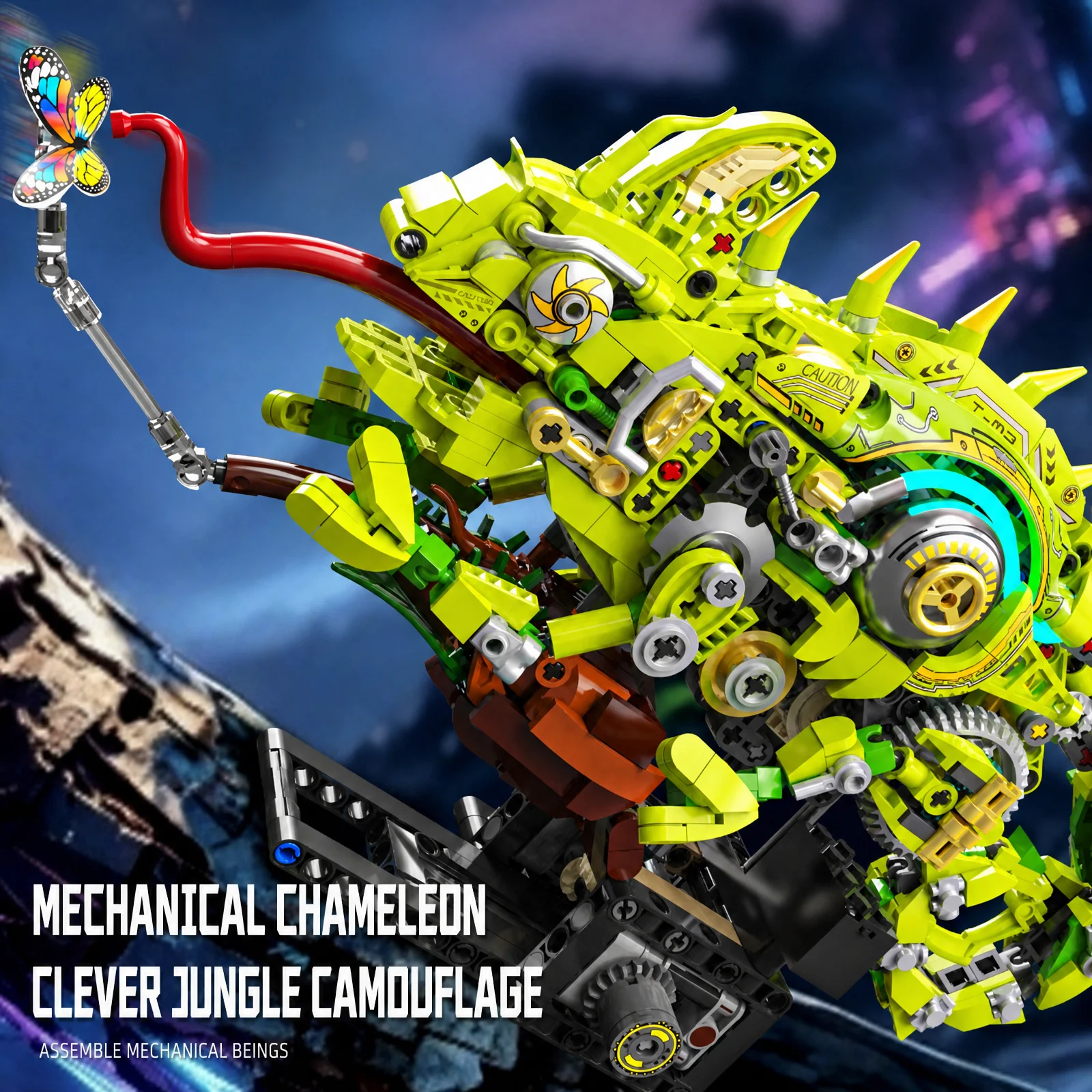 1098PCS Mechanical Chameleon Lighting Building Blocks Animals Model Support Motor Driven Desk Ornaments Assembly Toys Gifts