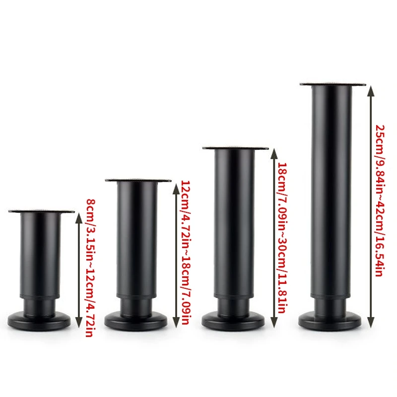 4pcs adjustable height furniture support legs, black telescopic table legs, used for tables, bed frames, TV cabinets, sofas