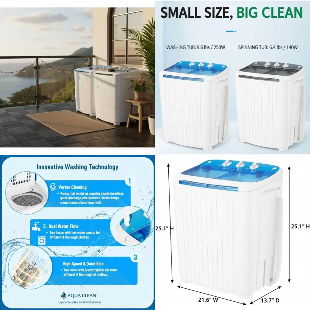 

Compact 18 lbs Capacity Twin Tub Washer with Spin Cycle for Home & Apartment Use