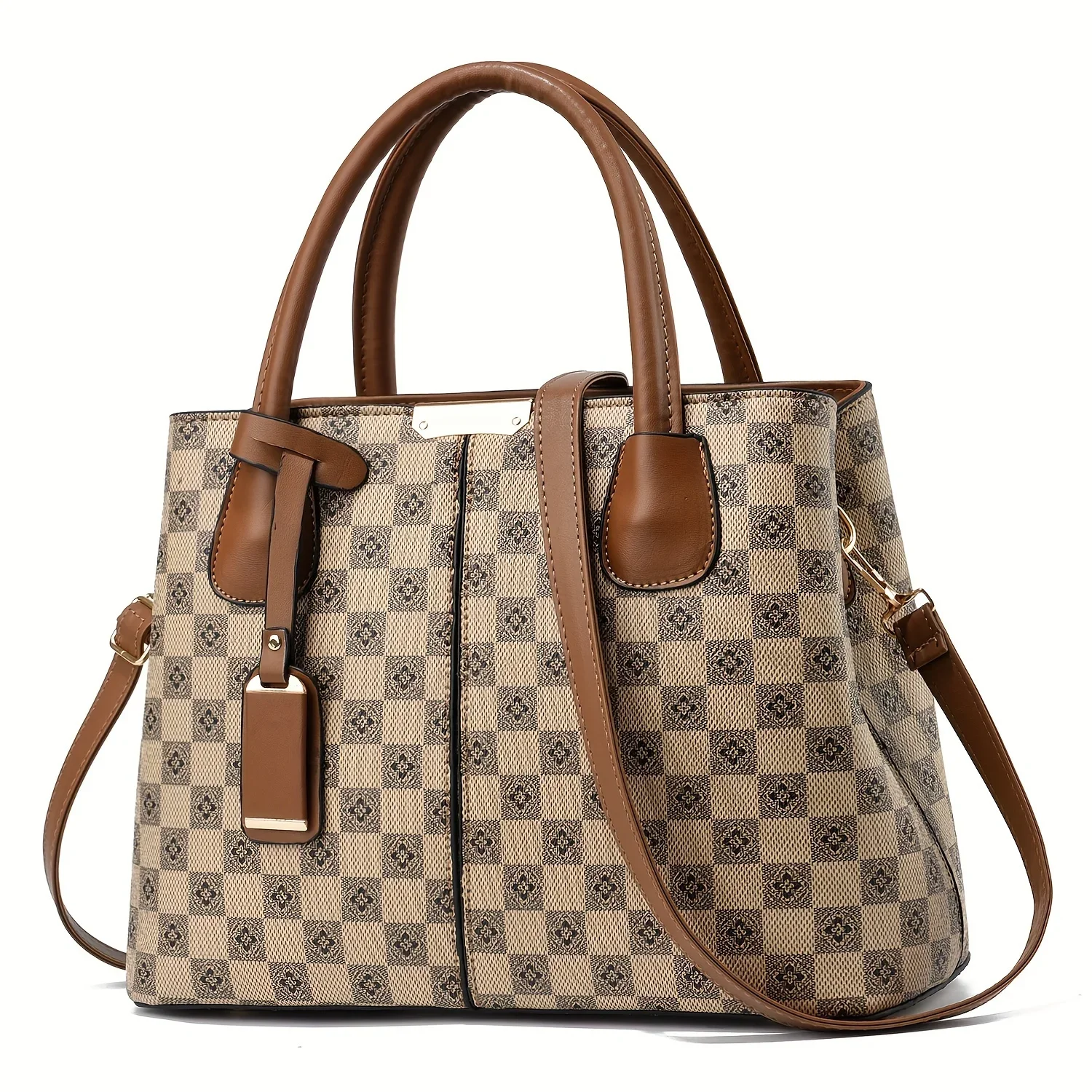 

Flower Plaid Handbag Top Handle Satchel Purse Women's Crossbody Bag