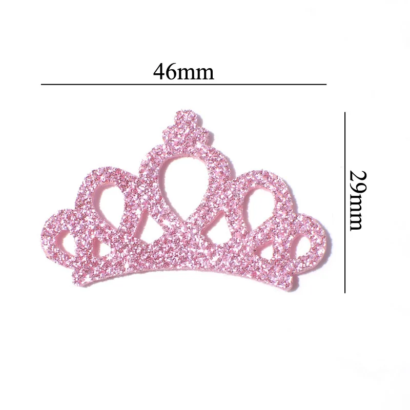 20Pcs 46mm Glitter Powders Fabric Felt Padded Appliques Pink Crown Patches for Crafts Garments Decor DIY Hair Bow Ornament